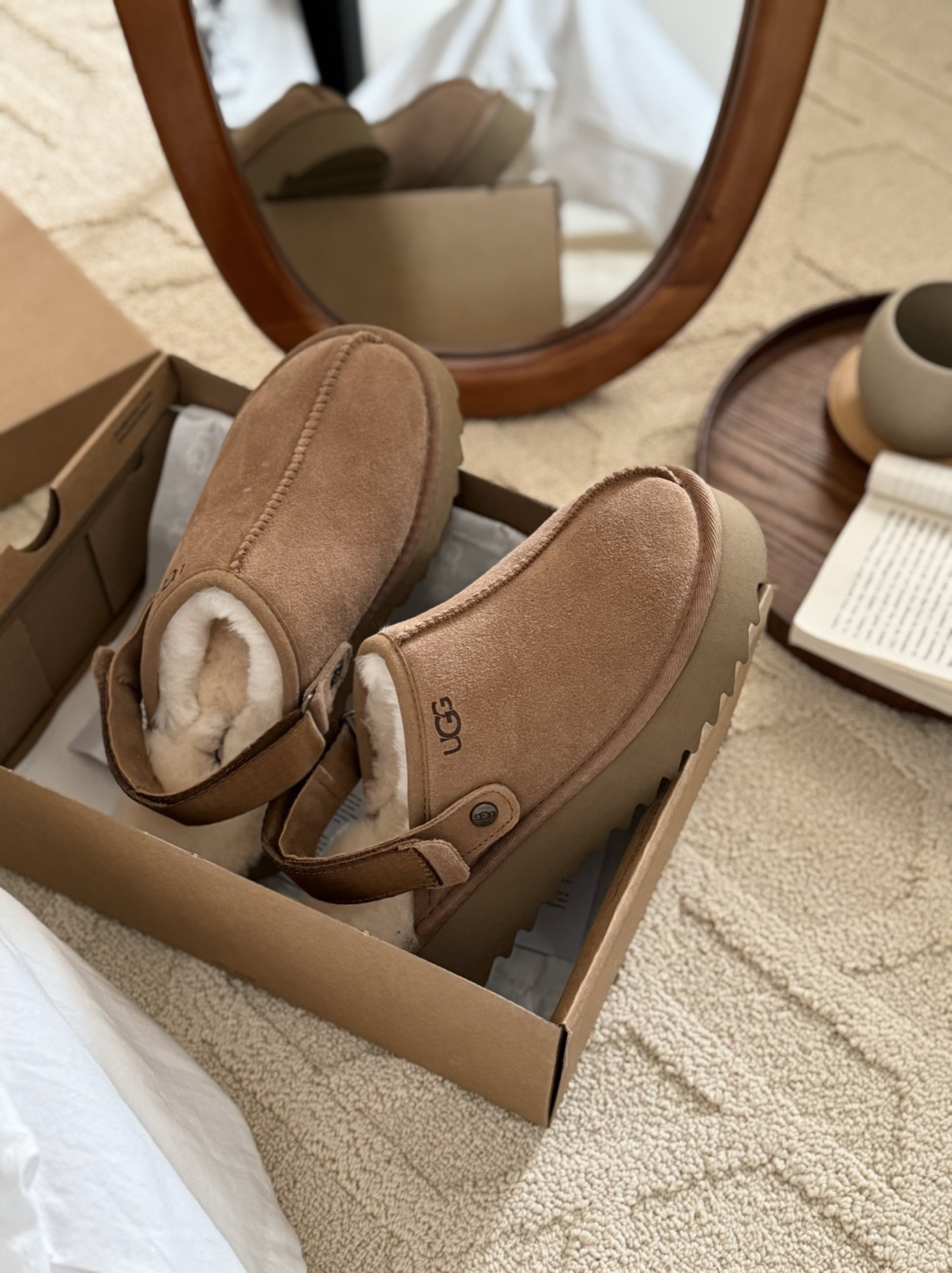 UGG Platform Fleece Mule Shoes Retro Woven Trim Fleece-Lined Warm Slip-On - Image 3