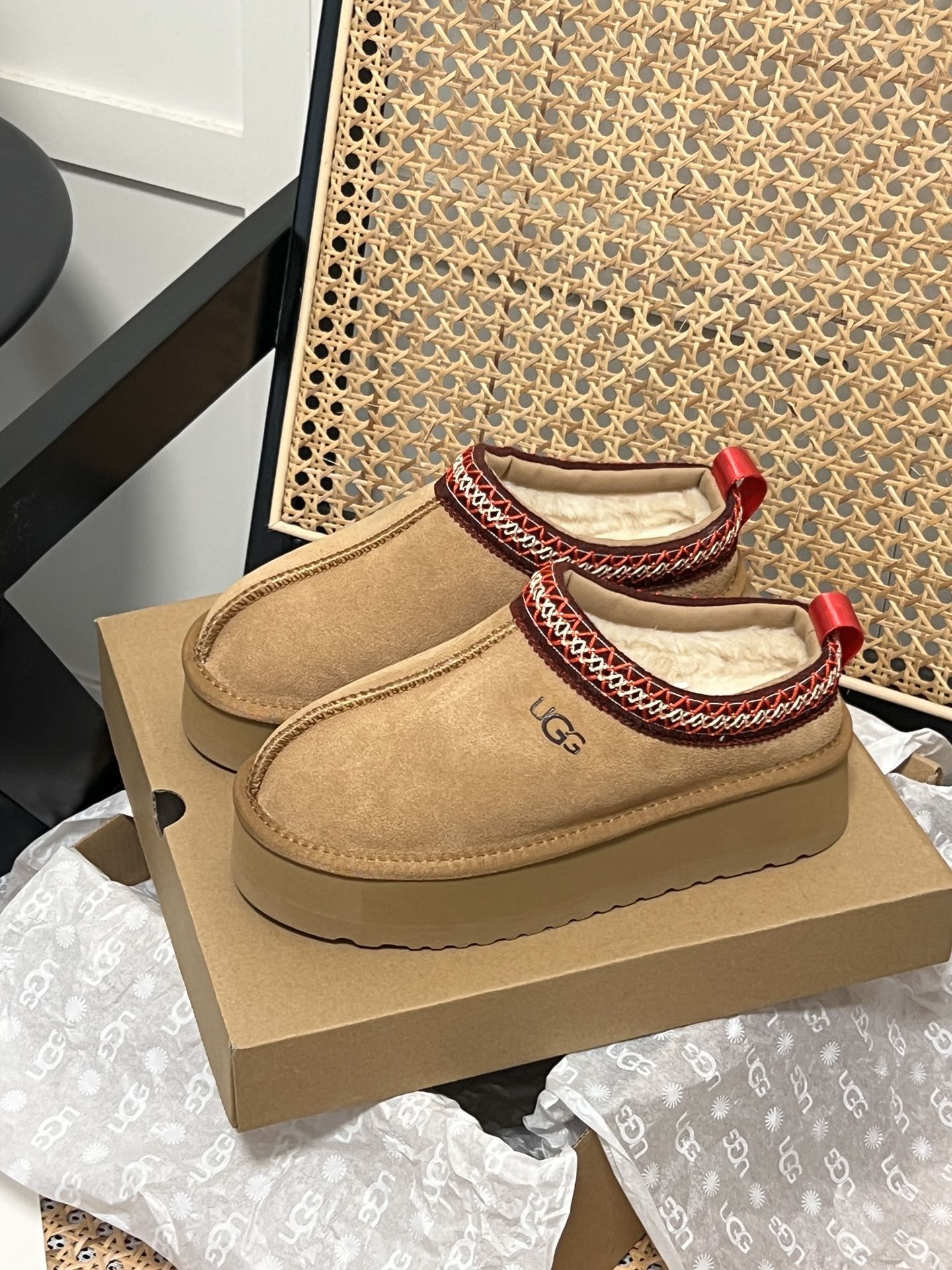 UGG Platform Fleece Mule Shoes Retro Woven Trim Fleece-Lined Warm Slip-On - Image 2