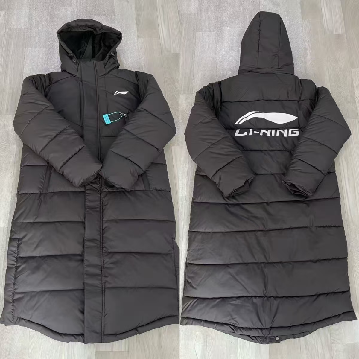 Li-Ning Black Long Hooded Down Coat - Warm Windproof Sports Outerwear - Image 2