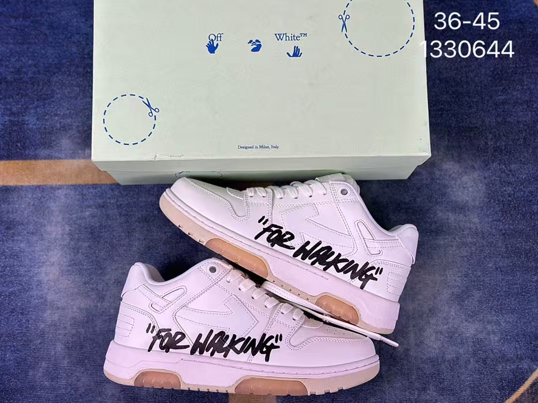 Off-White 23SS "FOR WALKING" Arrow White Leather Low-Top Casual Sneakers
