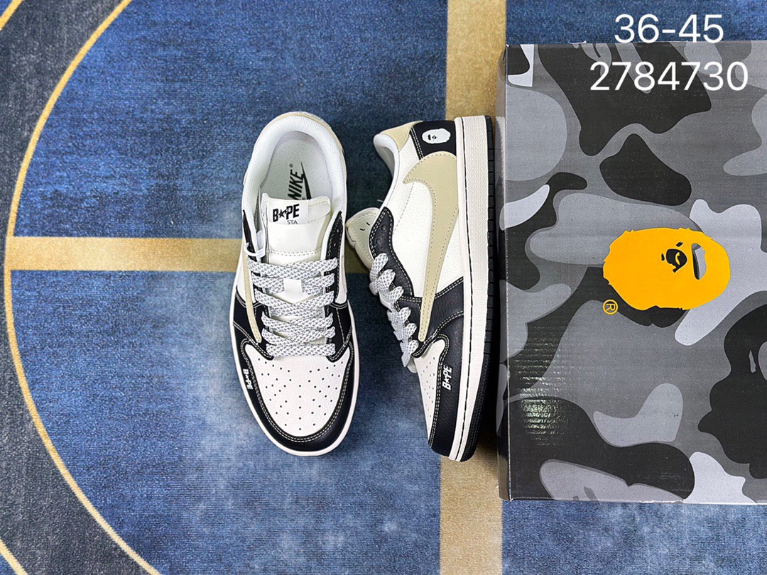 BAPE Low-Top Sneakers White Black Beige Color-Block Ape Head Logo Leather - Image 4