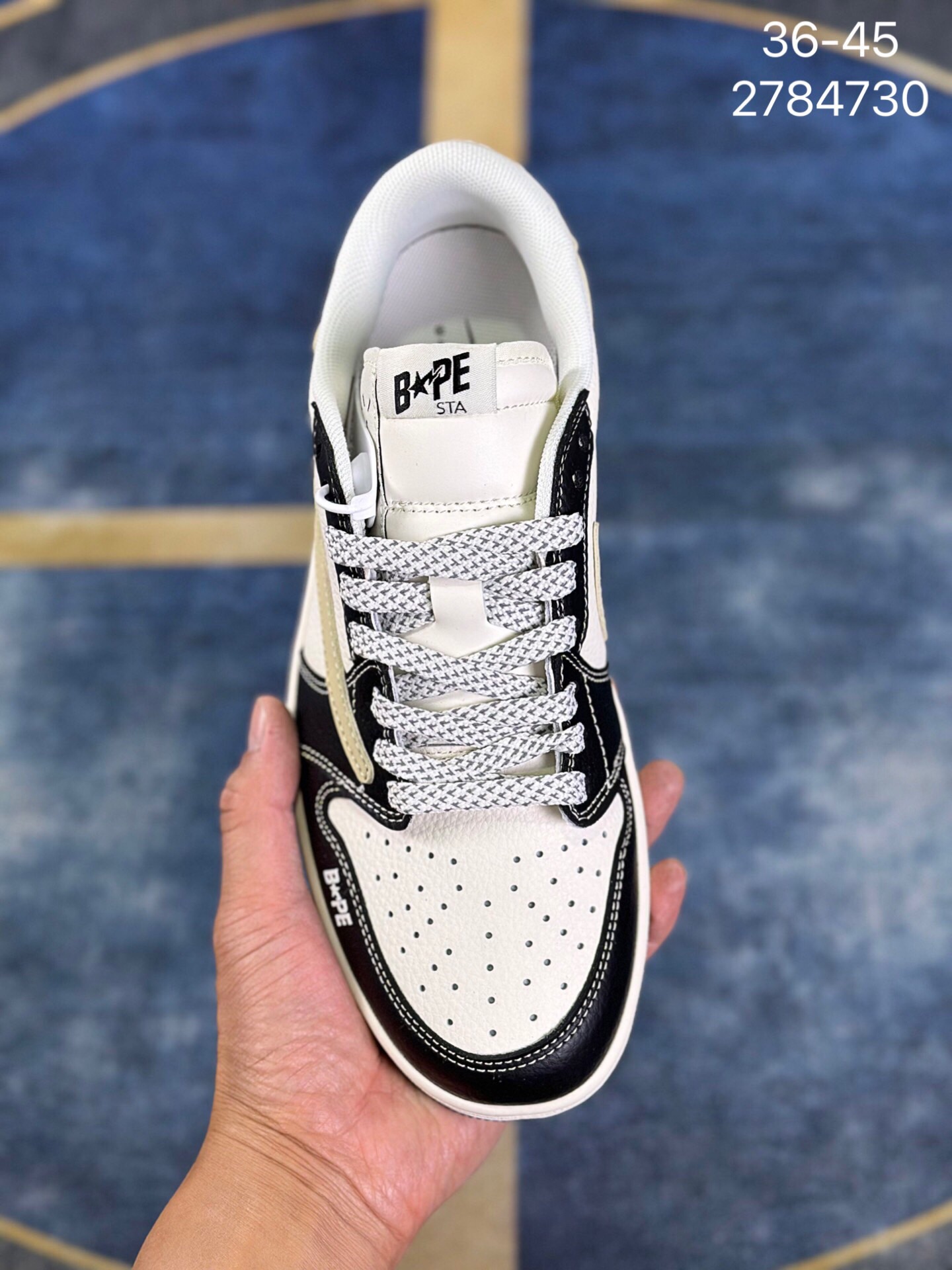 BAPE Low-Top Sneakers White Black Beige Color-Block Ape Head Logo Leather - Image 3