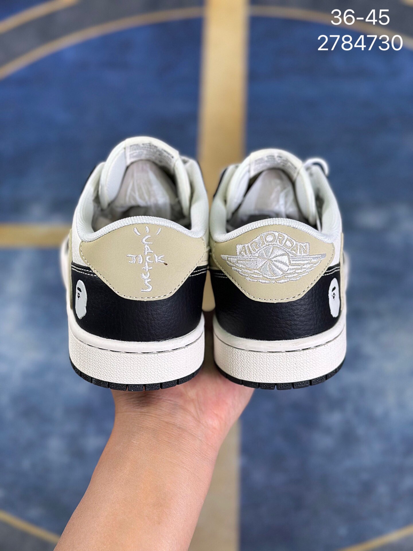 BAPE Low-Top Sneakers White Black Beige Color-Block Ape Head Logo Leather - Image 2