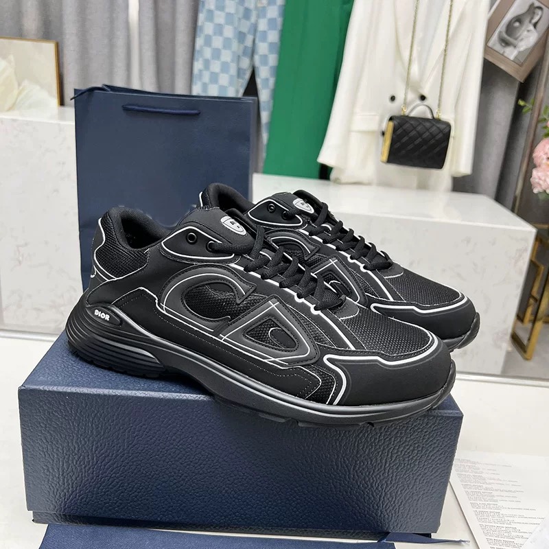 Dior Black Chunky Sneakers, Iconic CD Pattern Casual Sports Shoes - Image 2