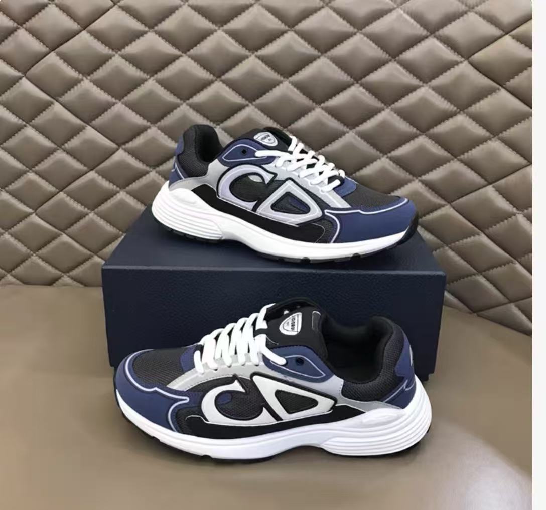 Dior Black Chunky Sneakers, Iconic CD Pattern Casual Sports Shoes - Image 3